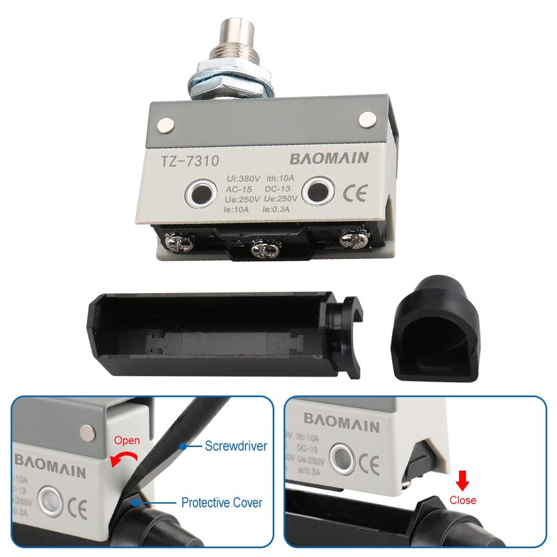 Baomain Limit Switch Panel Mount Push Plunger Momentary Type SPDT