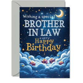 Brother in Law Birthday Card - Starry Night Moon Clouds - Happy Birthday Card for Brother in Law from Sister in Law Brother, 5x7 Inch Male Bday Greeting Cards