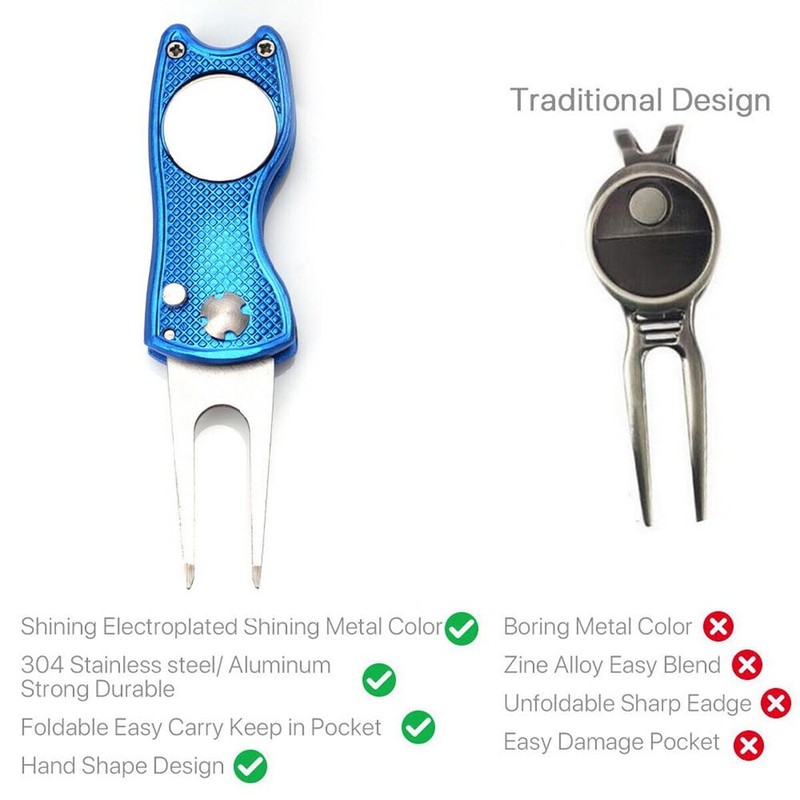 Metal Foldable Golf Divot Repair Tool with Pop-up Button &
