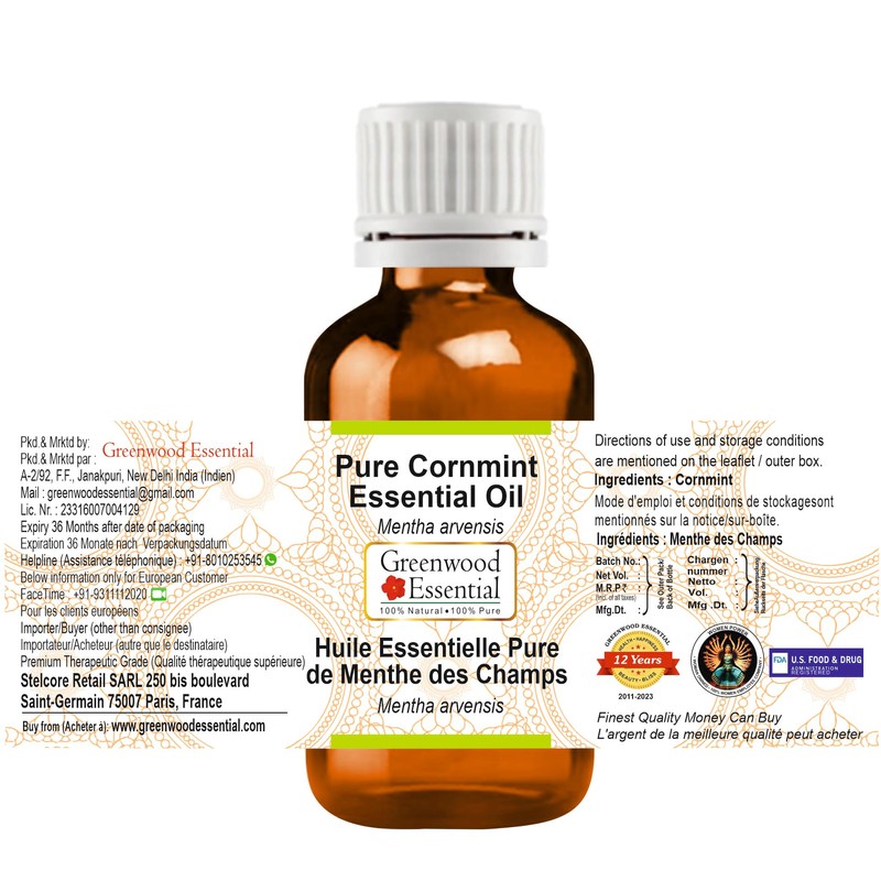 Greenwood Essential Pure Cornmint Essential Oil (Mentha arvensis) Steam Distilled