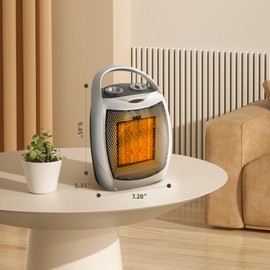 Crzoe Portable Electric Space Heater for Indoor with Thermostat, 1500W/750W Safe and Quiet, Fast Heating Ceramic Room Small Heater with Heating and Fan Modes for Bedroom(SILVER)