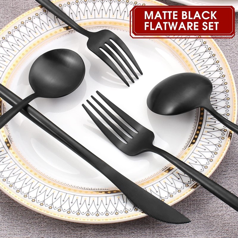 VANVRO Matte Black Silverware Set, 20-Piece Stainless Steel Flatware Set,