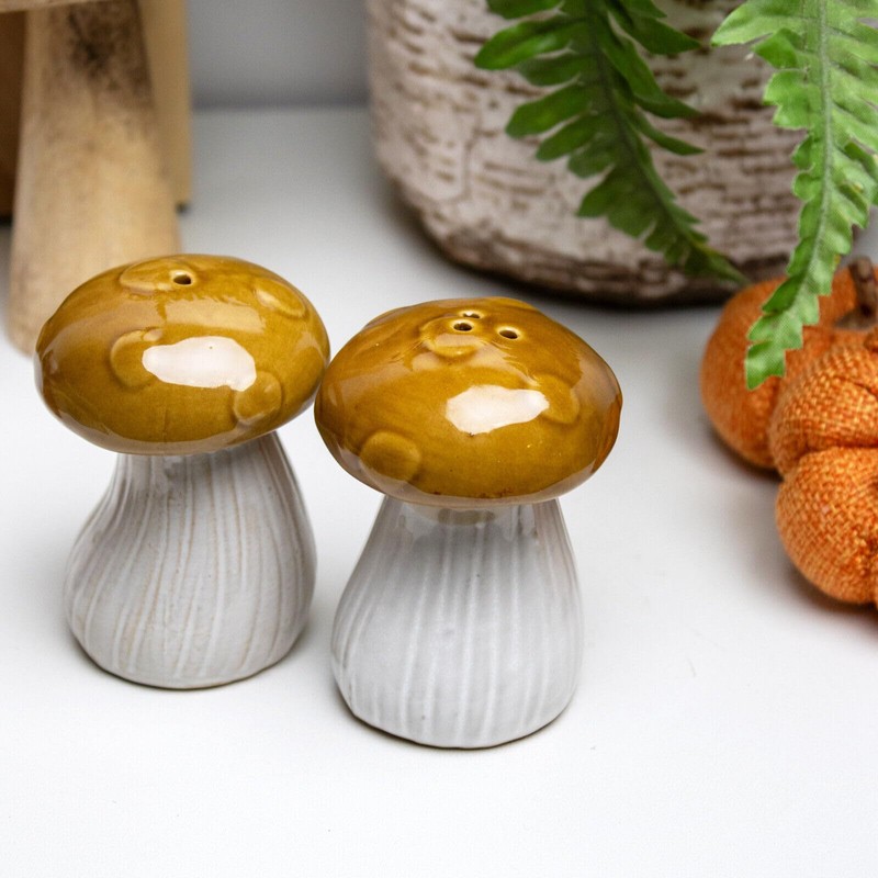 Mushroom Salt & Pepper Shakers Ceramic Hand Painted Toadstool Autumn