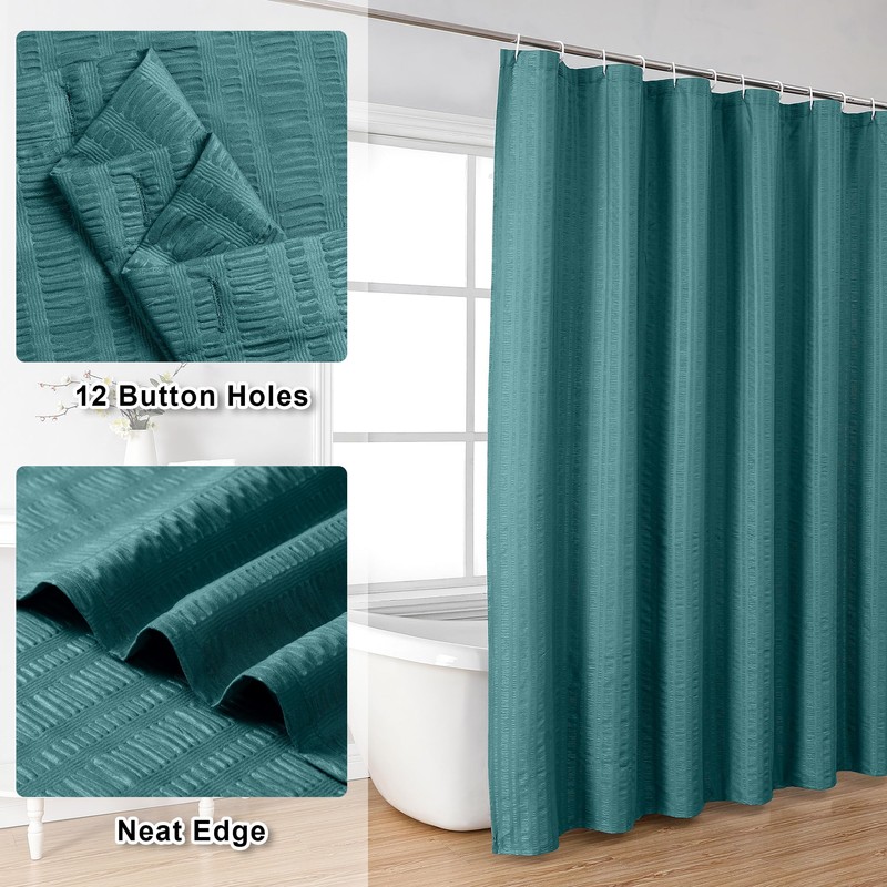 Aiyufeng Turquoise Shower Curtain for Bathroom, Embossed Textured Fabric Shower