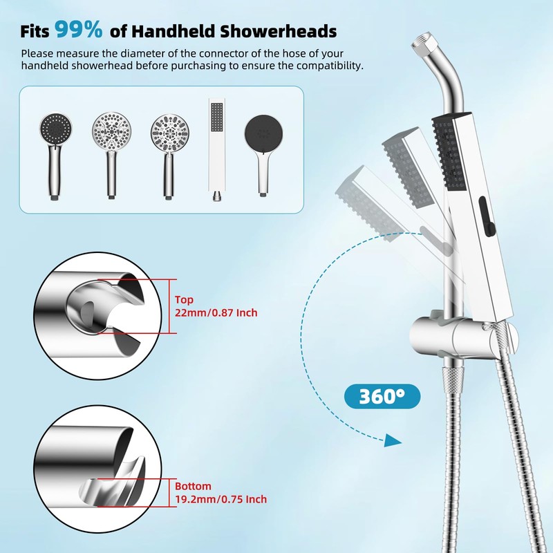 Hibbent Shower Slide Bar with Handheld Shower Head Holder, Stainless