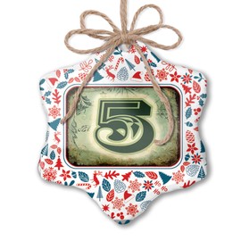 NEONBLOND Christmas Ornament 5 Vintage Circus Characters, Old Green Letter Red White Blue Xmas