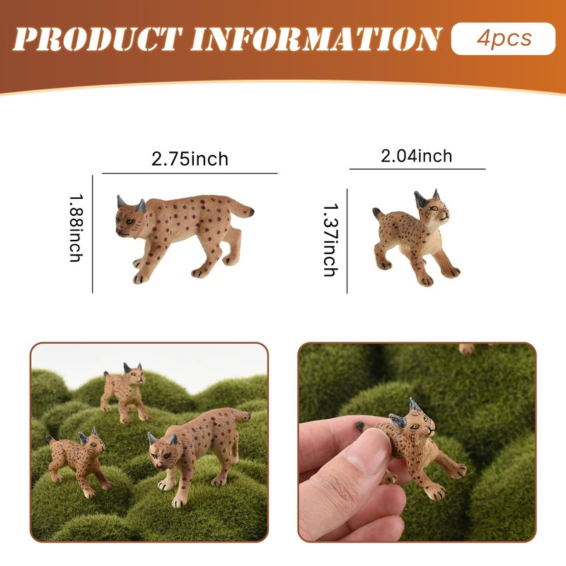Luckforest Mini Lynx Figurines, 4 Pcs Miniature Lynx Figurines Animal