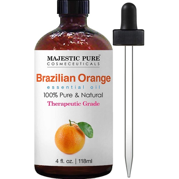 Majestic Pure Brazilian Orange Essential Oil, Pure and Natural with Therapeutic Grade, Premium Quality Brazilian Orange Oil, 4 fl. oz