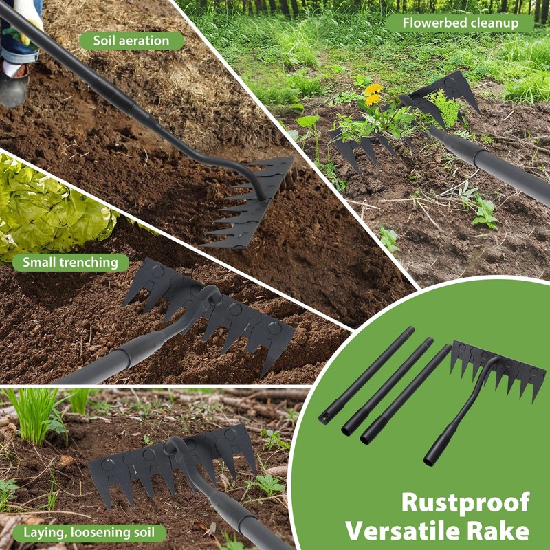 Manual Weeder Tool,8 Tines Garden Weeding Rake with Sharp Blade,55
