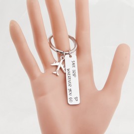 ENSIANTH Safe Trip Wherever You Go Keychain Safe Travels Keychain Flight Attendants Gift Pilot Jewelry Aviation Gift (Safe Trip Keychain)