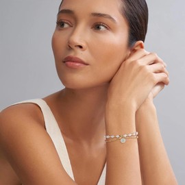 HZMAN Pearl Bracelet for Women Dainty 14K Gold Plated Faux Pearl Evil Eye Link Bracelet Lucky Protection Jewelry Gift