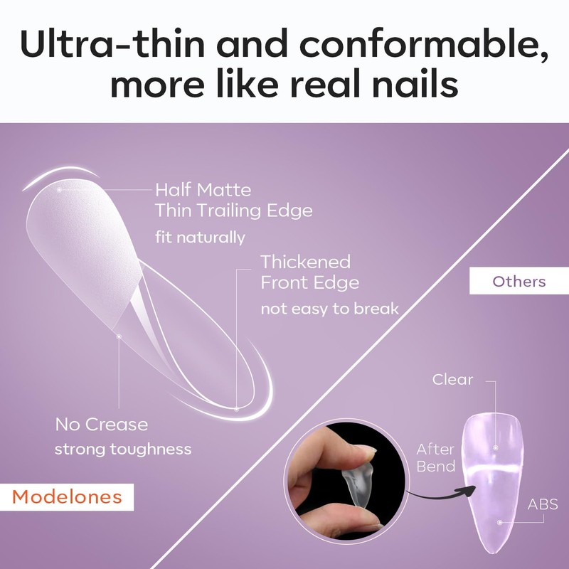 Modelones Nail Tips, Pre-shaped Full Cover Fake Nails Soft Gel
