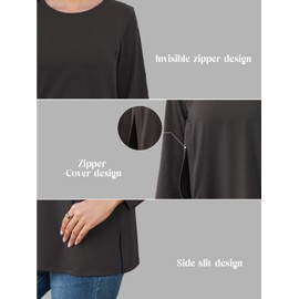 Liu & Qu 3 Pack Womens Oversized Nursing Tops Hidden Zippers Long Sleeves Breastfeeding Shirts Side Split Maternity Clothes