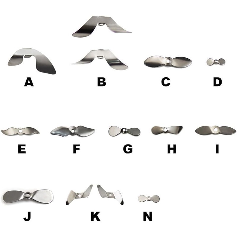 20pcs Charcoal Black Stainless Steel Propeller Blades for Topwater Fishing