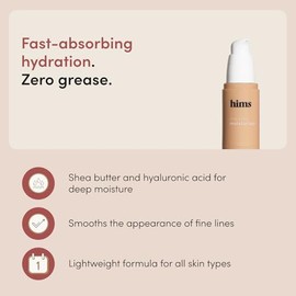 HIMS & HERS- Ligero, no graso, luminoso: el humectante facial para uso diario para hombres de Hims hidrata y suaviza la piel sin dejar residuos grasosos. Se absorbe rápidamente y deja la piel hidratad