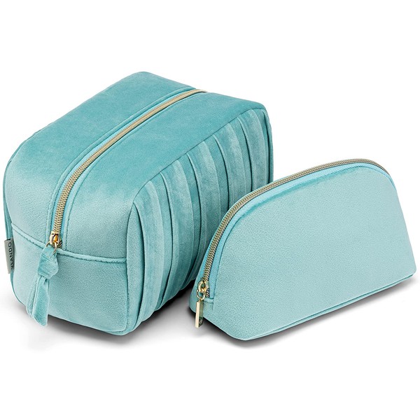 Vlando Cosmetic Bag Velvet Make Up Bag Set of 2, blue, Modern