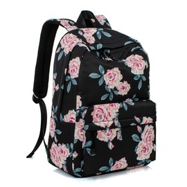 Leaper Travel Backpack for Women Girls Water Resistant Backpack for School Laptop Backpack Kids Backpack Kawaii Bookbag Floral Black