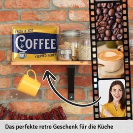 LANOLU Retro Tin Sign Coffee - Coffee Serviced Here Sign - Kitchen Decoration Vintage Gift for Coffee Bar - Retro Diner Decoration - Metal Sign with Curvature 15 x 20 cm