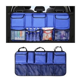 AICEL Car Trunk Organizers, 42.5" x 20.5" Backseat Hanging Organizer with 9 Large Storage Bag, Waterproof Car Organizer with Lids, Road Trip Adjustable Strap Large Capacity Bag for Car SUV (Blue)