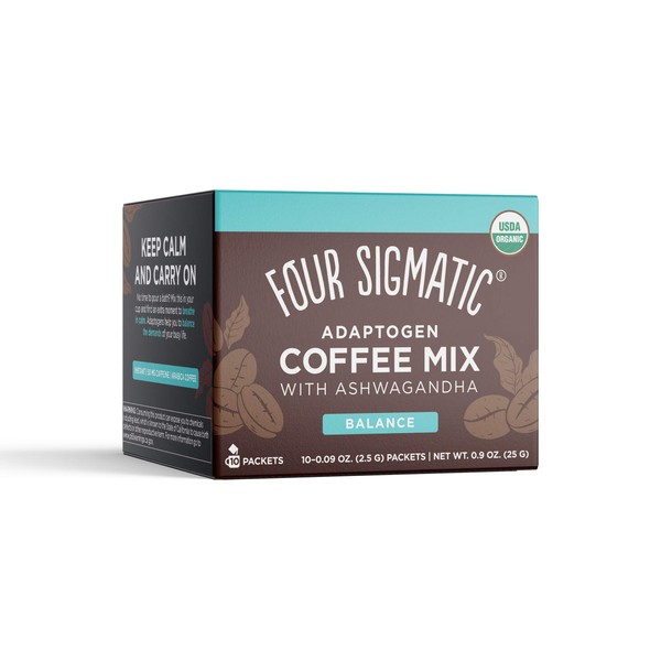 Adaptogen Coffee by Four Sigmatic, Organic Medium Roast Instant Coffee with Ashwagandha, Chaga & Tulsi, Immune Support & Stress Relief, Keto, 10 Count