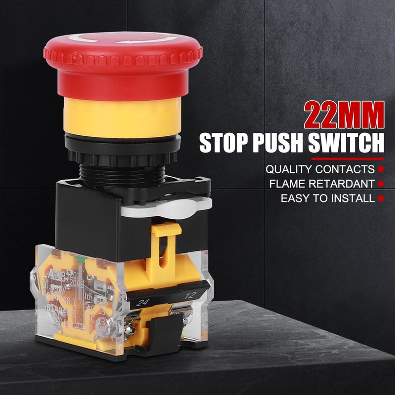 3PCs 440V 10A Push Button Switch,22mm Emergency Stop Push Switch,On