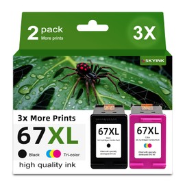 Skyink 67XL Ink Cartridges Black/Color Combo Pack Replacement for HP 67 Ink XL 2827e hp67xl hp67 for 2700 2700e 2752 2742e 2755 2755e 4100 2855 4227e 4155 6000 6055e 6400 6458 6455e Printer, 2 Pack