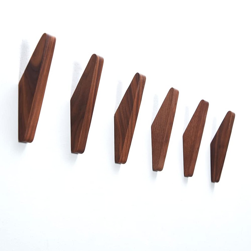 LONANGG Pack 6 Wood Wall Hooks, Black Walnut Coat Minimalist