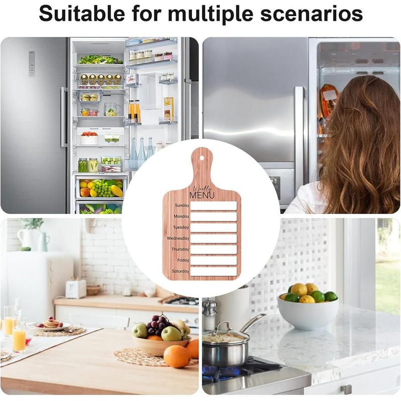 Fridge Meal Planner, Weekly Meal Prep Board - Magnetic Wooden