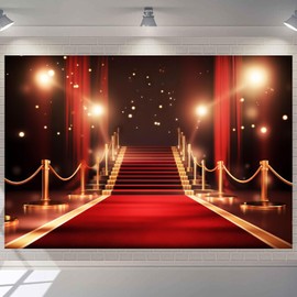 10x8ft VIP Backdrop Glitter Red Carpet Photography Background Movie Night Event Steps Decorations Banner Film Stage Celebrity Birthday Banquet Party Photo Booth Props Studio Home Decor