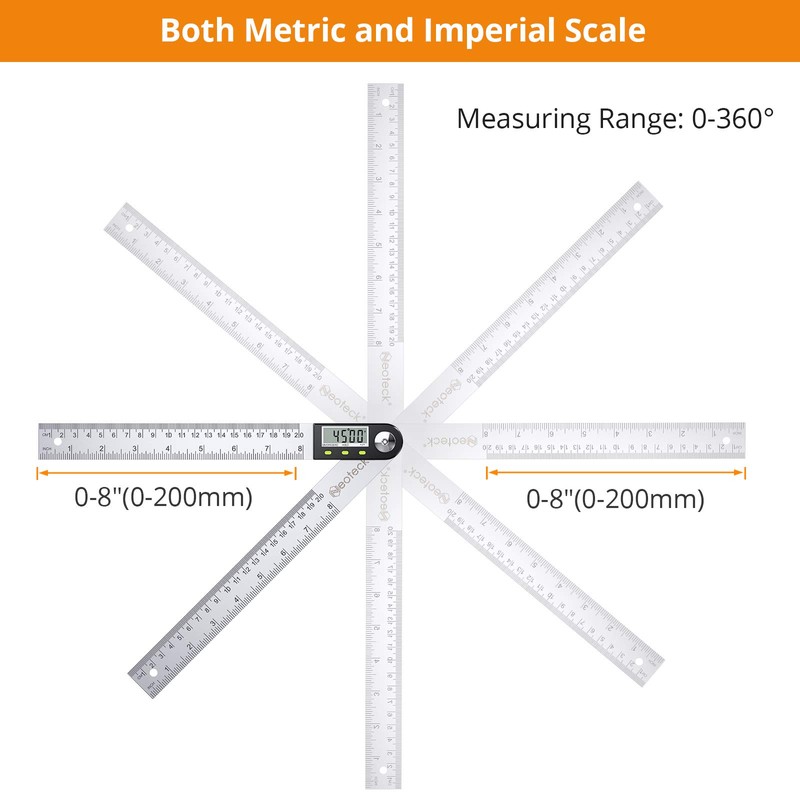 Neoteck Digital Angle Finder Ruler 8 inch/200mm Stainless Steel Digital