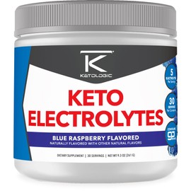 Ketologic- Polvo de Electrolito Keto (Frambuesa Azul) 30 Porciones Mezcla de Bebida Hidratante Sin Azúcar con GoBHB Com                               