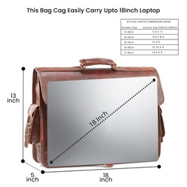 Handmade World 18 Inch Leather Briefcase Laptop Messenger Bag 'The Beacon' Computer Crossbody Satchel Shoulder Bag