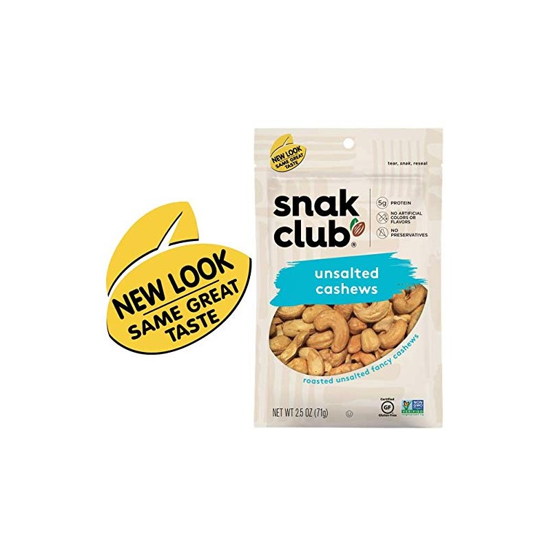 Snak Club Roasted & Unsalted Cashews, 2.5 Ounce (Pack of
