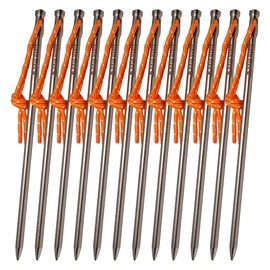 TITAN MANIA Titanium Pegs, Solid, Ultra Lightweight, Strong, Diameter 0.2 inches (5 mm), 6.5 inches (16.5 cm), Set of 12, Set of 12, For Mountains, Gravel, Grassland, Hard Grounds, Tent Pegs, Camping,