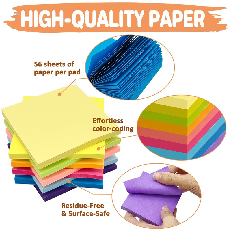 (9 Pack) Sticky Notes 3x3 Inches Colorful Sticky Notes，Super Sticking