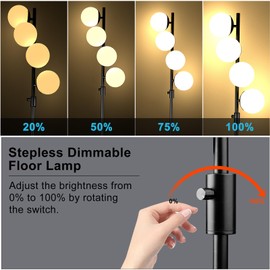 Lightdot 64IN Dimmable (Brightness Adjustable) Globe Floor Lamp, Black Standing Lamps with 4PCS 3000K G9 Bulbs Soft Warm White Eye Care, Mid Century Modern Floor Lamp for Living Room