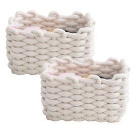 Braided Basket, Set of 2 Storage Baskets, Small Braided Baskets, Storage White for Storage, Small Household Items, Toys, Make-Up
