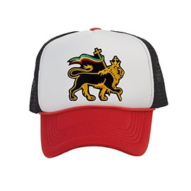 Gravity Threads Rasta Lion of Judah Trucker Hat, White/Red/Black