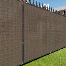E&K Sunrise 4' x 20' Brown Fence Privacy Screen, Commercial Outdoor Backyard Shade Windscreen Mesh Fabric 90% Blockage 3 Years Warranty - 150GSM