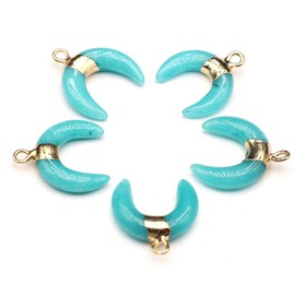 LE SKY natural stone pendants double horn crescent moon gemstone crystal pendant for jewelry making necklace 5 Pcs, Stone