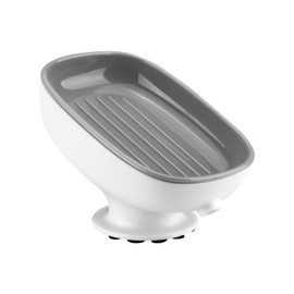 Fatiya Soap Dish with Suction Cup Design, Double Drained Self Draining Soap Dish, Soap Bar Holder for Shower Bathroom Kitchen Toilet (Gray)