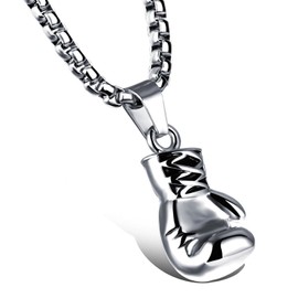 Collar de boxeo, Cadena de acero inoxidable hombre guantes de box Joyería de plata para hombre, Collar punk, Regalos para hombres, papá, novio, para Día del Padre, Cumpleaños, Aniversario (Blanco)