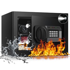 1.2 Cub Small Home Safe Fireproof Waterproofe, Anti-theft Fireproof Safe Box with With Programmable Keypad & Removable Shelf and Led Light, Digital Security Safes for Documents Money Valuables