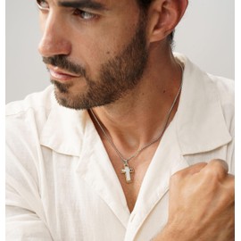 Dada Gioielli - Men's Necklace with Cross Pendant; Cross in Gold, Silver or Black Colour with Zirconia Stone; 45 + 5 cm Hypoallergenic, Stainless Steel, Cubic Zirconia