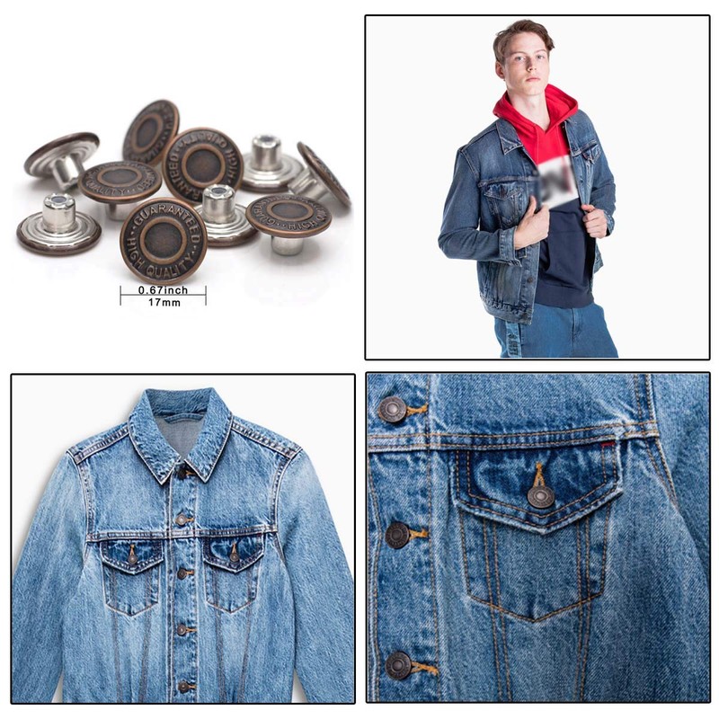 Enosea 17mm Brass Jeans Buttons, No Sew Metal Tack Buttons
