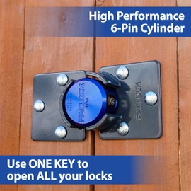 PACLOCK's UCS-7A/770 Hasp and Puck Kit, High Performance 6-Pin Cylinder, One Lock Keyed to a Number U-Pick! w/ 2 Keys, Black Anodized Aluminum, Double Coated Grey Hasp