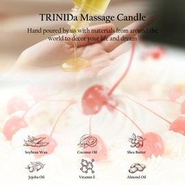 TRINIDa Soybean Wax Warming Massage Oil Candle for Stress Relief and Skin Moisturizing, Couples Massage, Romantic Gift SPA for Home Scented Candle Body Oil - Cream Cherry Scent 2.35 OZ