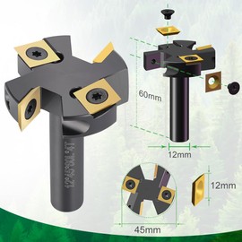 BALUGAEA Face Cutter 12 mm Shank Diameter 45 mm Planer Cutter Wood Flattening Cutter with TiN-Coated Carbide Blades 12 x 12 x 2.2 mm CNC Milling Cutter Face Cutter for Router Surface Cutter