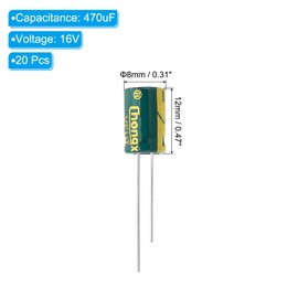 PATIKIL 16V 470uF Electrolytic Capacitors, 20Pcs 8x12mm Aluminum High Frequency Electrolytic Capacitors for TV, LCD Monitor, Refrigerator, Circuit Boards, Green