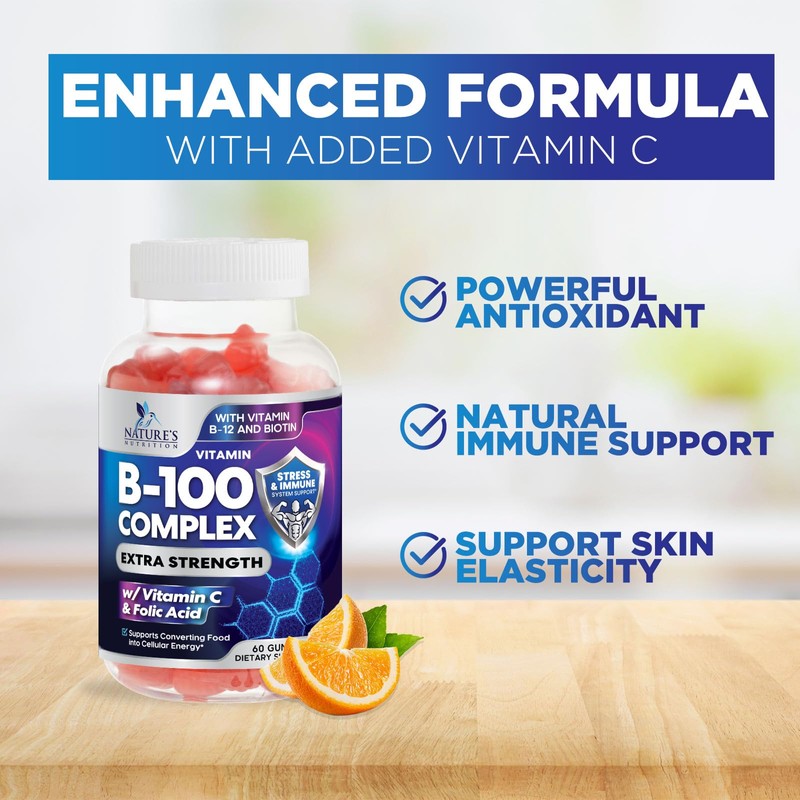 B Complex Supplement Gummies with Vitamin C & Folic Acid,